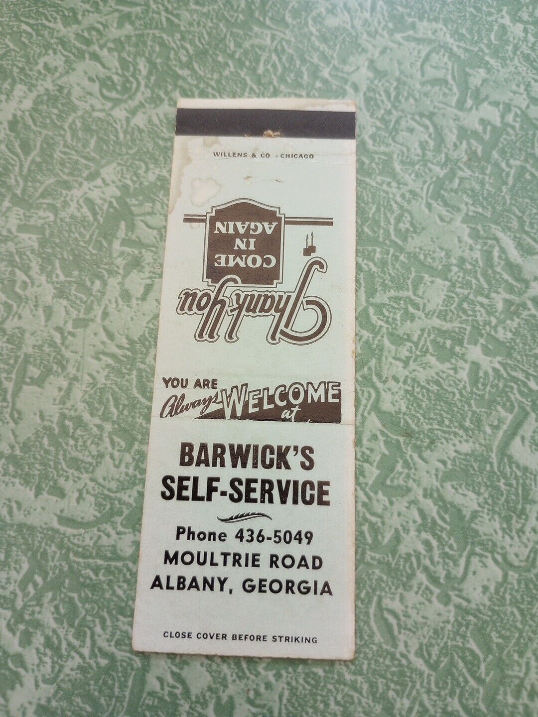 Vintage Matchbook Ephemera Collectible A33 Albany Georgia Barwick
