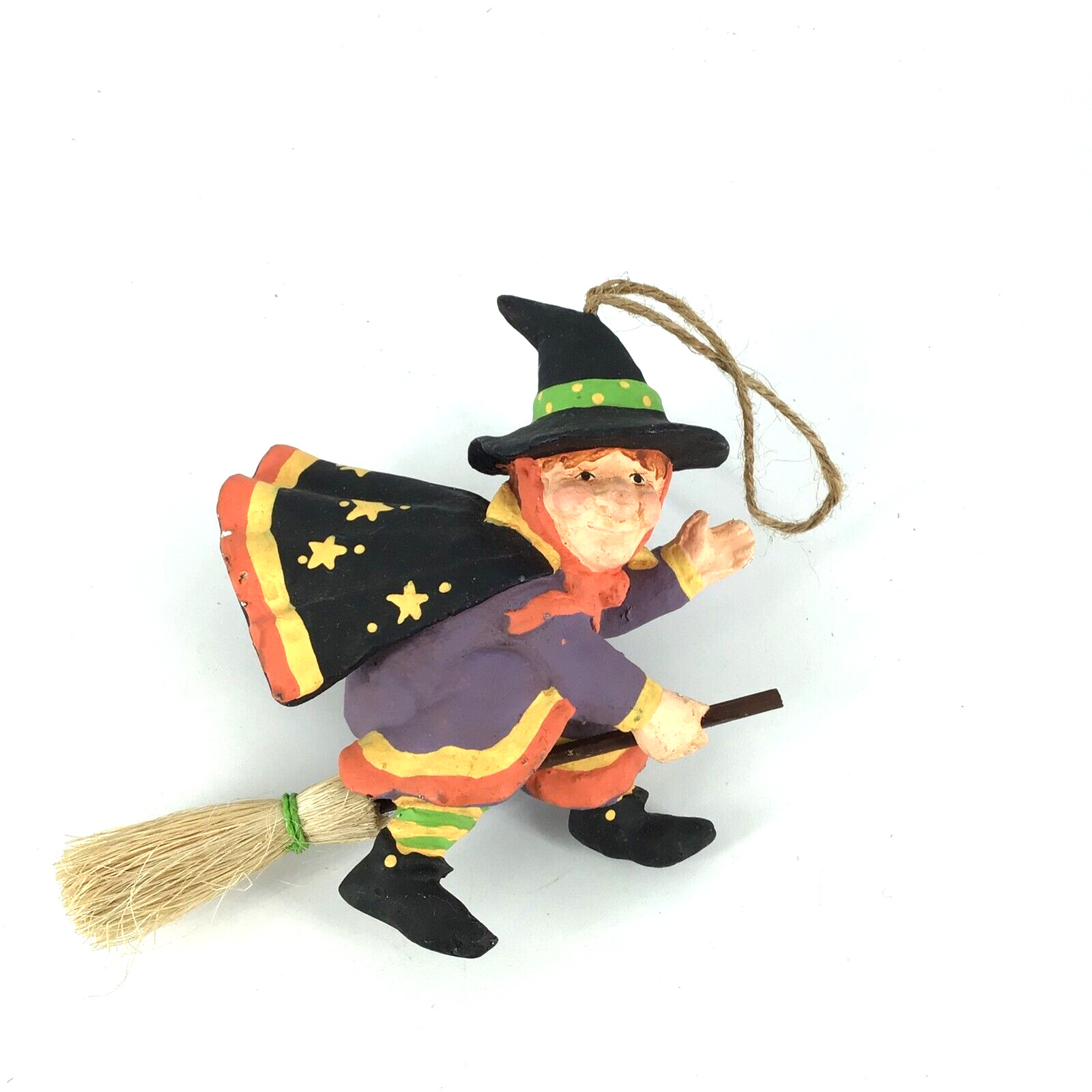 vintage midwest of cannon falls Paper Mache Halloween Witch  on broom ornament