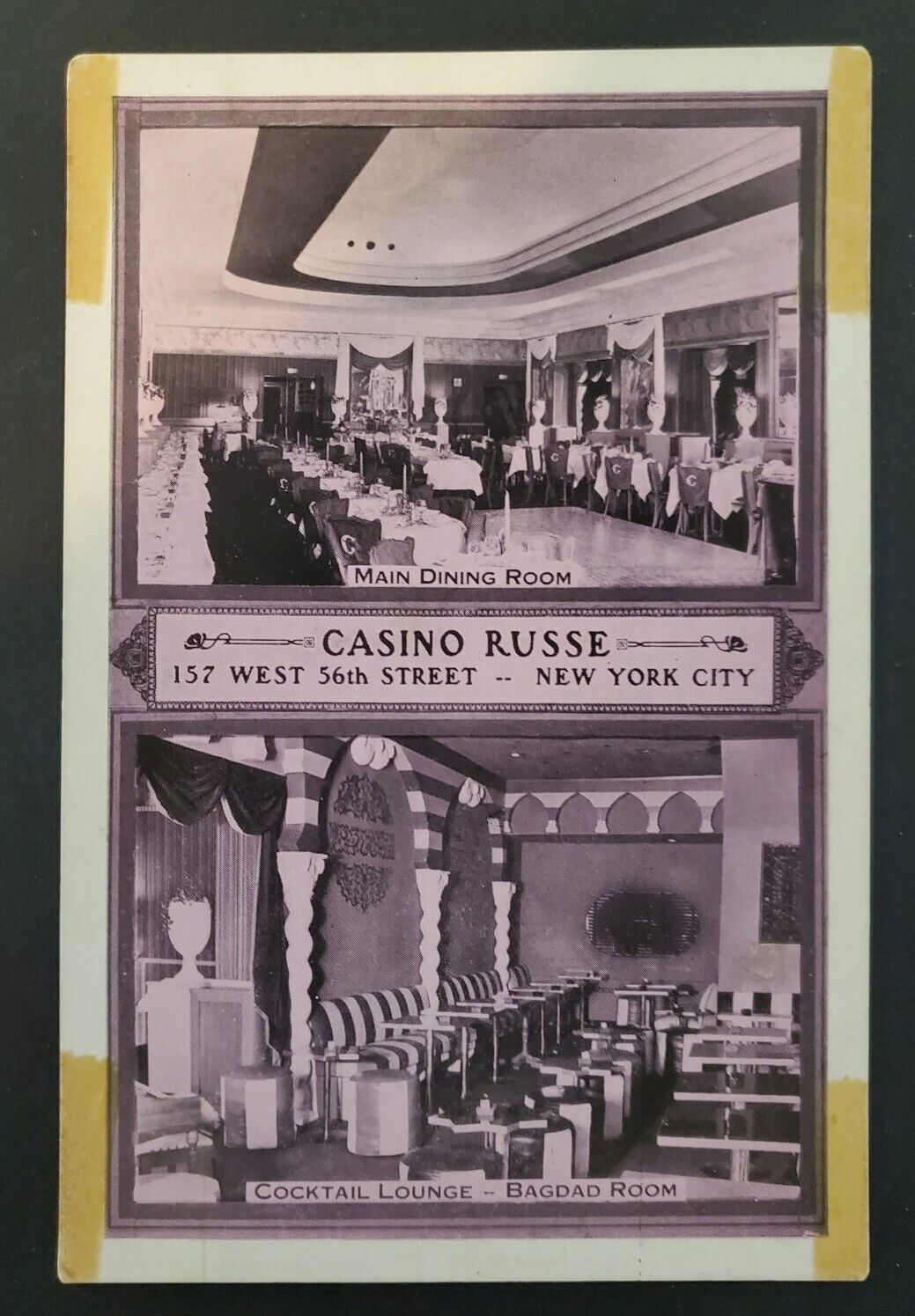 NYC New York City Vintage Postcard Casino Russe West 56th St  Tape Borders P1010