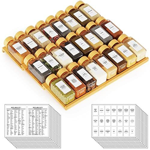 SpaceAid Bamboo Spice Drawer Organizer with 24 Jars, 378 White 