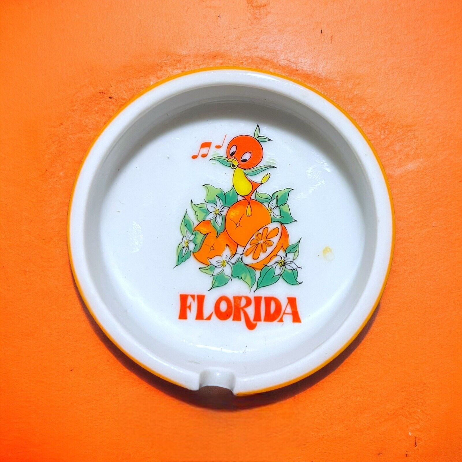 Rare Vintage 1970s Walt Disney Productions Orange Bird Florida Souvenir Ashtray 