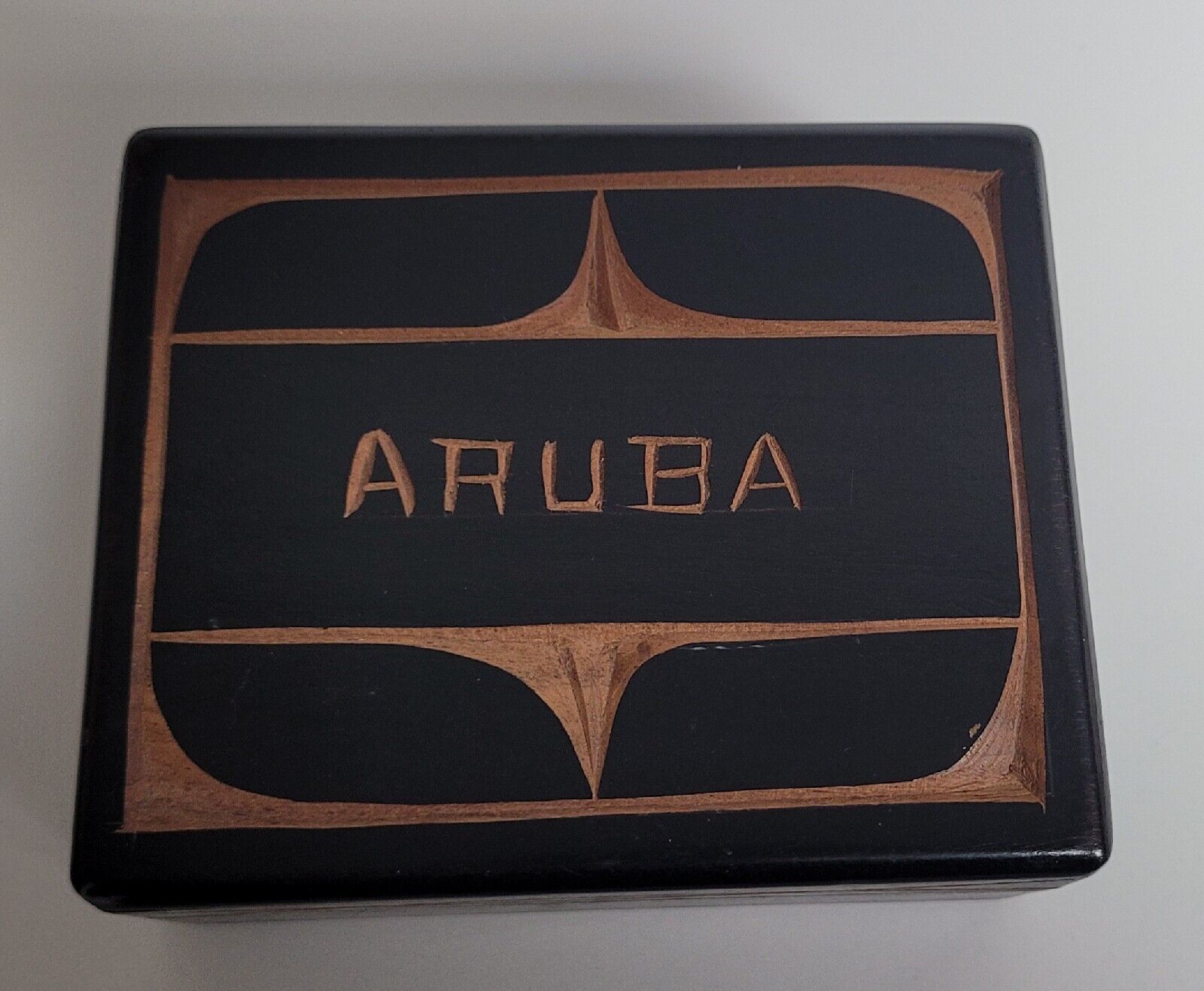 Wooden Aruba Carved Jewelry Keepsake Trinket Box