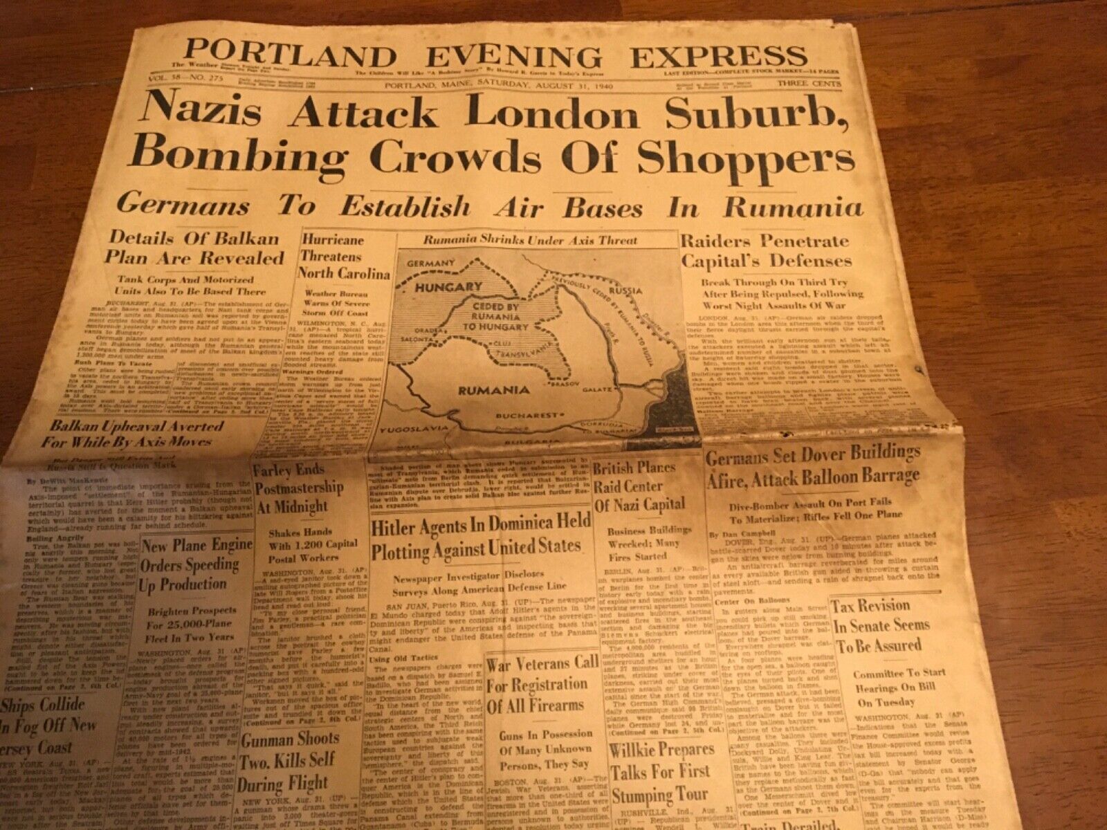 THE PORTLAND EVENING EXPRESS MAINE NEWSPAPER AUGUST 31 1940