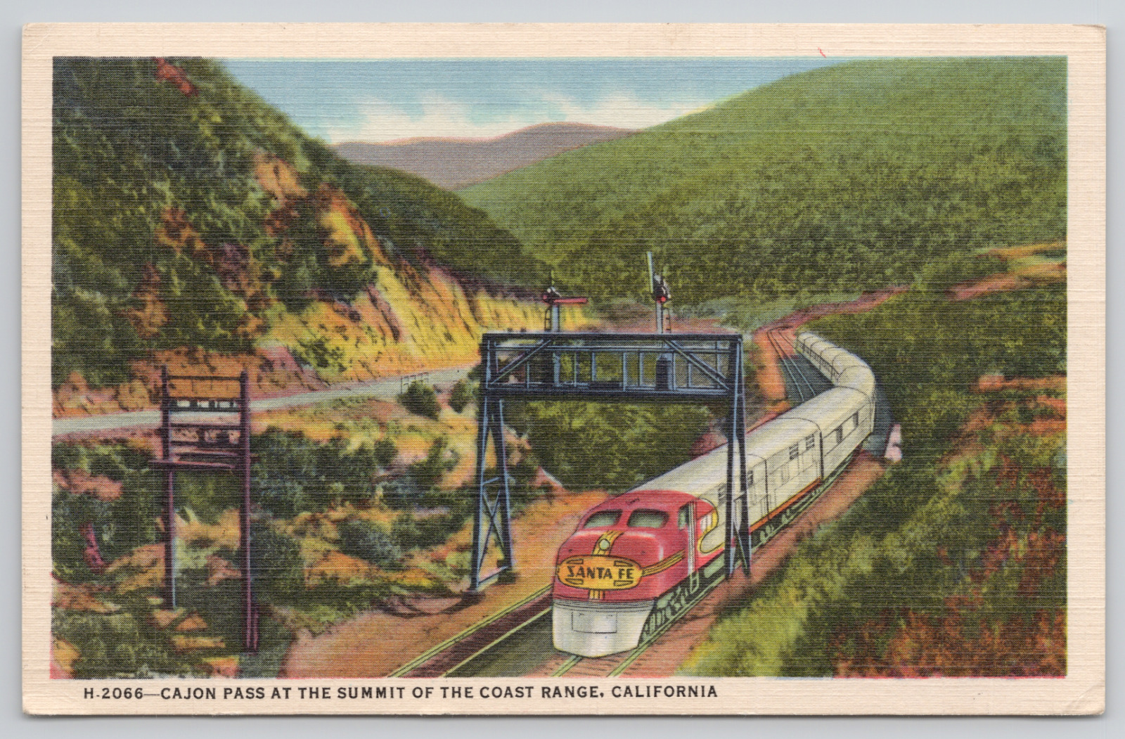 California Fred Harvey Hotel Promo Train On Track 1950 Linen Postcard