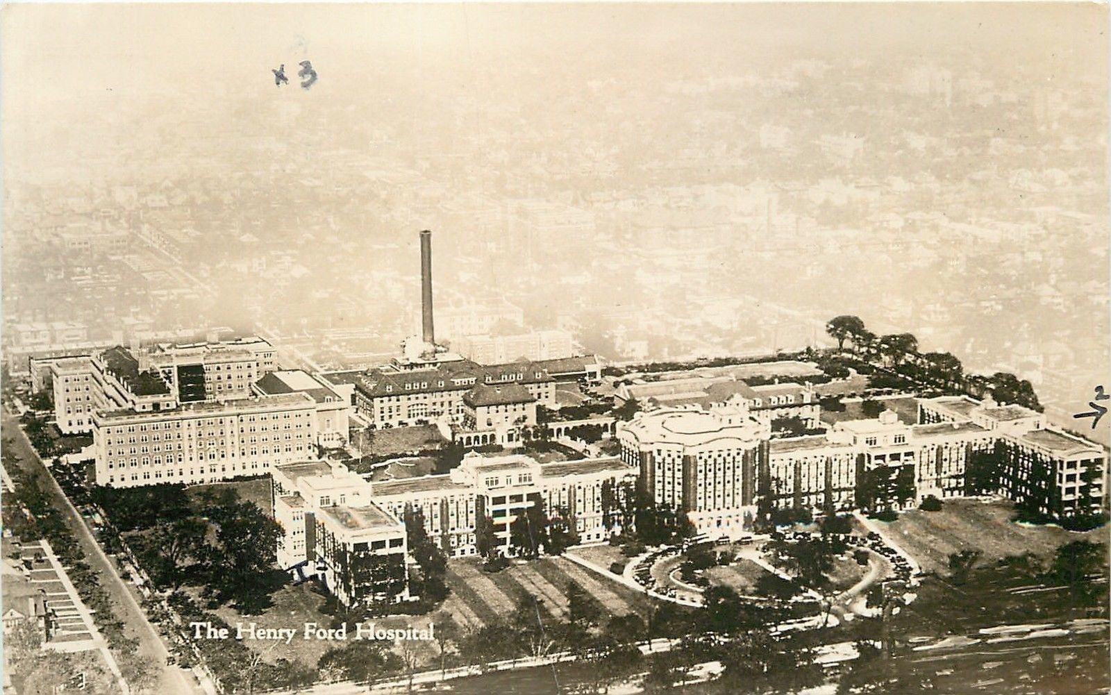 Detroit MI~Henry Ford Hospital Aerial View 1932 Real Photo? Postcard~Hotrum