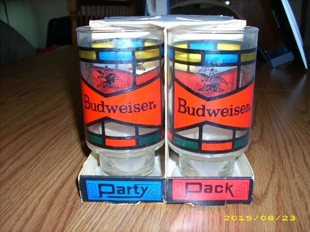 Vintage BUDWEISER PARTY PACK Circa 1970s Anchor Hocking 6 Glasses in Carrier