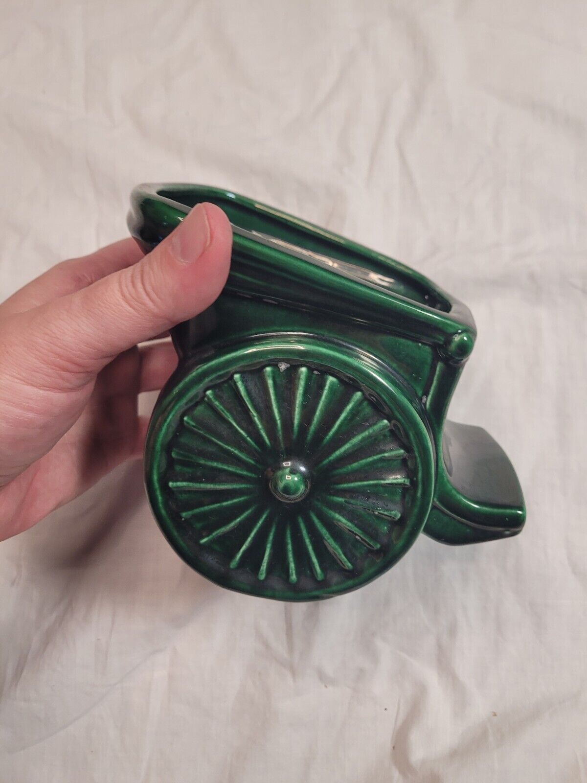 Vintage Le Bow Ceramic Planter Green Cart