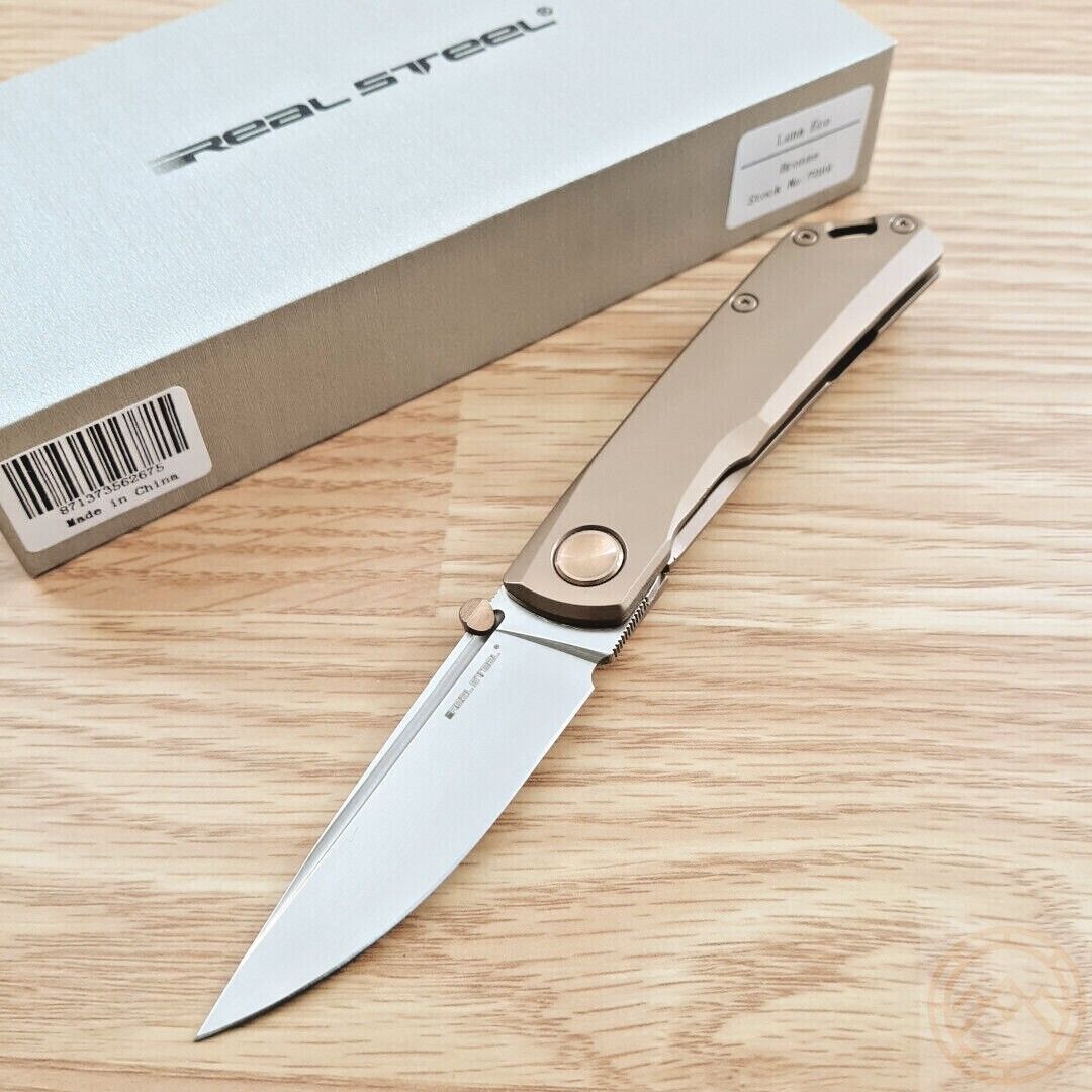 Real Steel Luna Eco Folding Knife 2.76″ K110 Steel Blade Bronze Stainless Handle