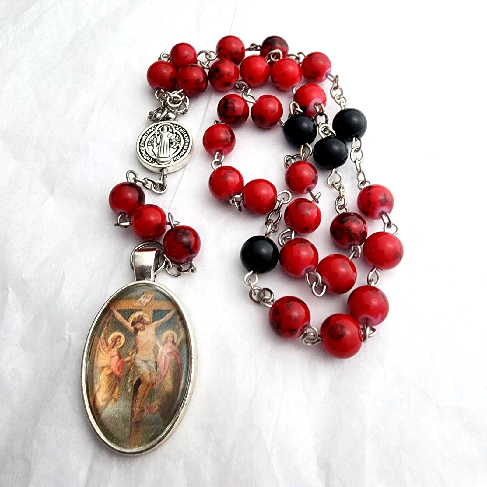 Handmade Five Wounds of Jesus Chaplet - Catholic Rosary Photo Cabochon Pendant