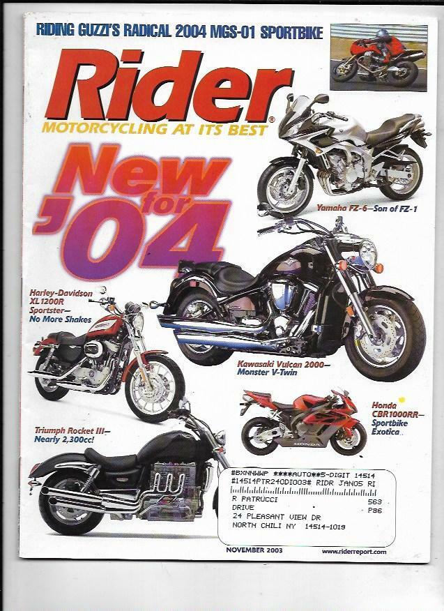 Rider Magazine November 2003- KTM 950 Adventure, 1968 Norton P11