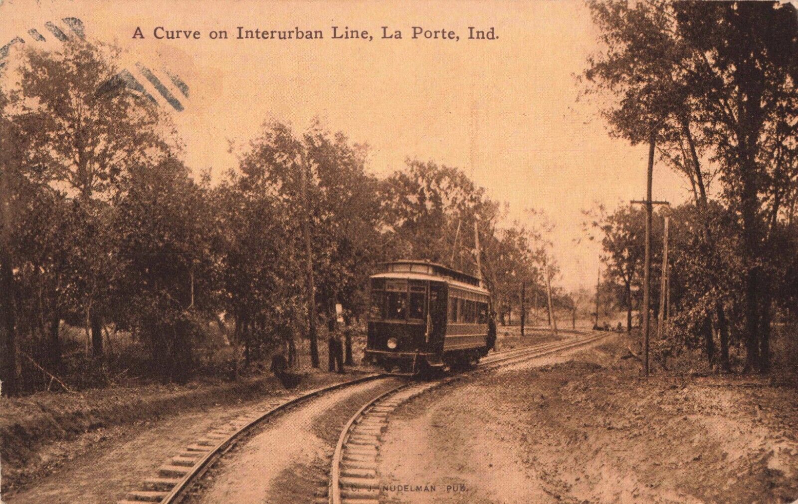 A Curve on Interurban Line La Porte Indiana IN Trolley Train Tracks c1910 PC