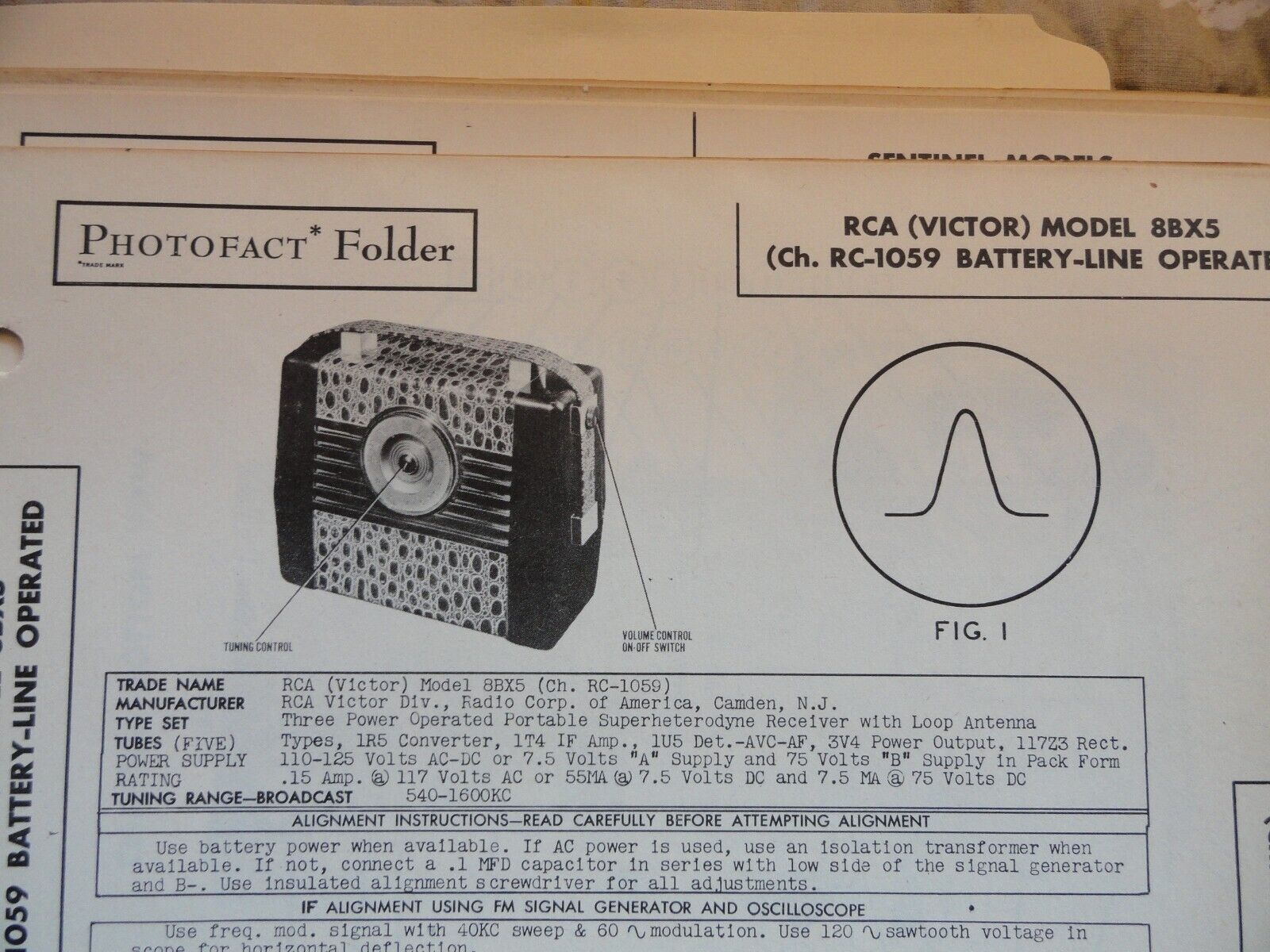 Vintage Sams Photofact Manual RCA VICTOR MODEL 8BX5