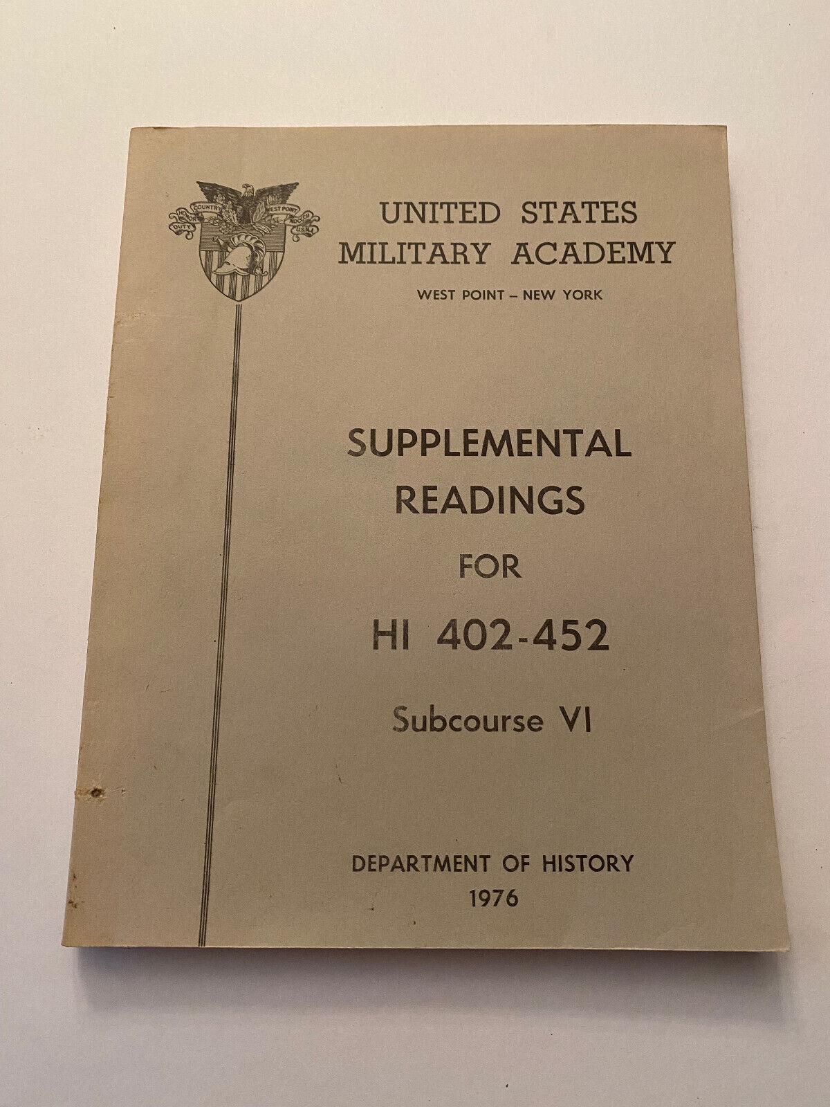 OA2) USMA West Point World War I Supplemental Readings Subcourse VI 1976