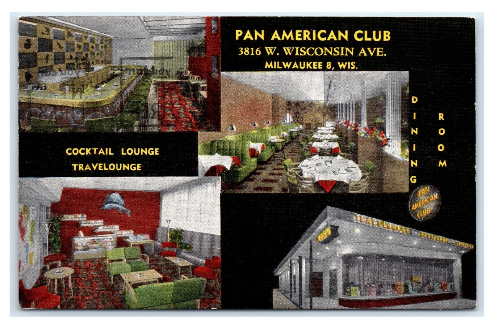Postcard Pan American Club, Cocktail & Travel Lounge, Milwaukee WI 1951 E5