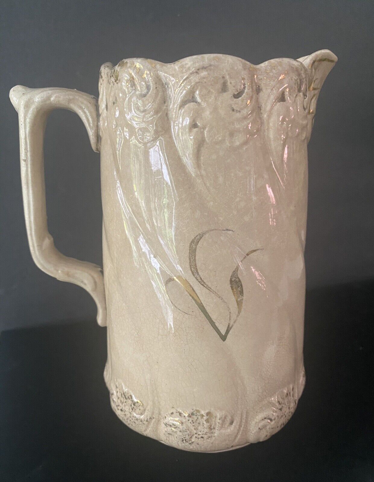 Antique  6” Country French Pitcher Pottery Farmhouse Stoneware