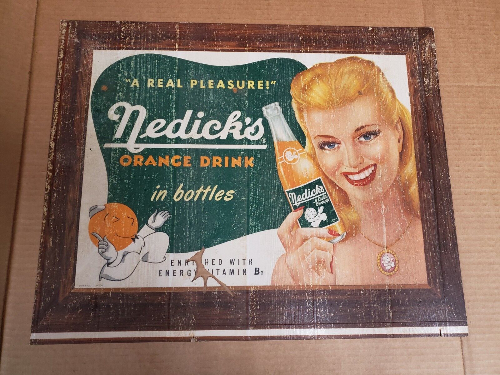 Vintage Nedicks Orange Drink In Bottles Sign Cardboard Litho B