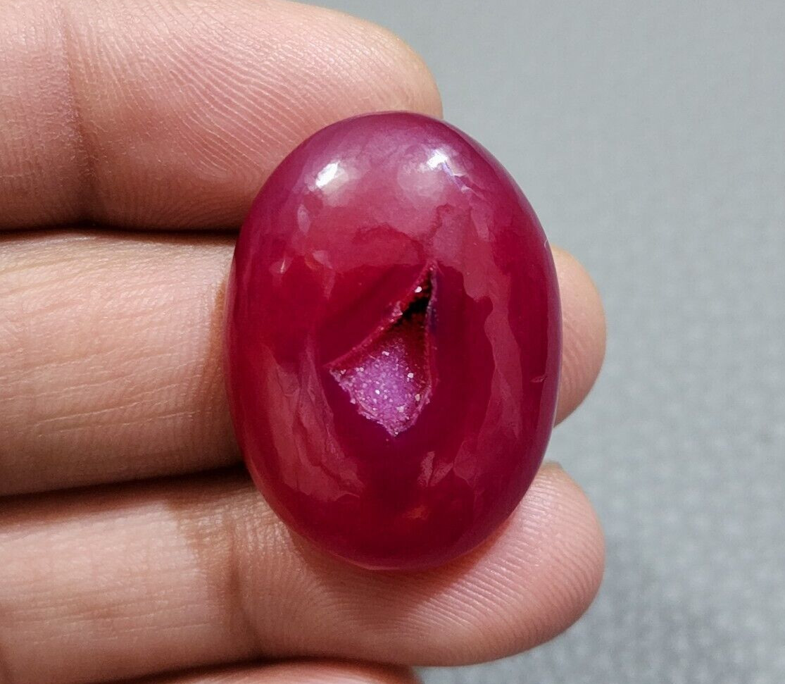 Outstanding Red Window Druzy Agate Oval Shape Cabochon 44.70 Crt Loose Gemstone