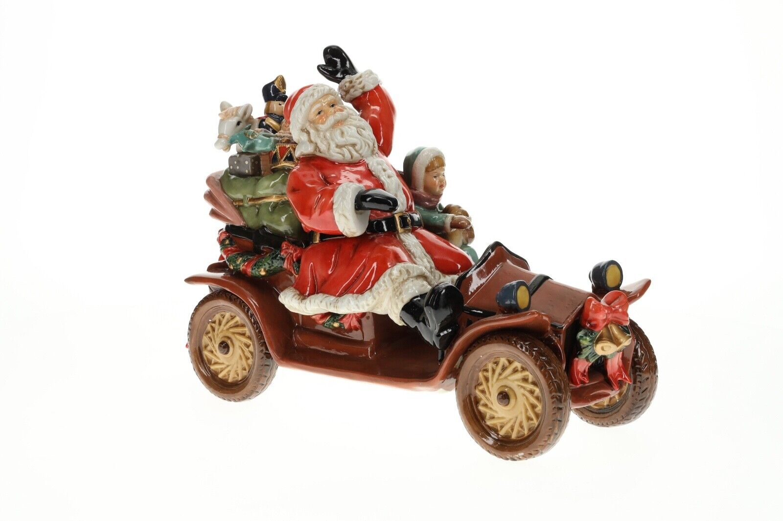 NEW Grandeur Noel Porcelain Santa On Wheels Brown Car 2003 Collectors Edition