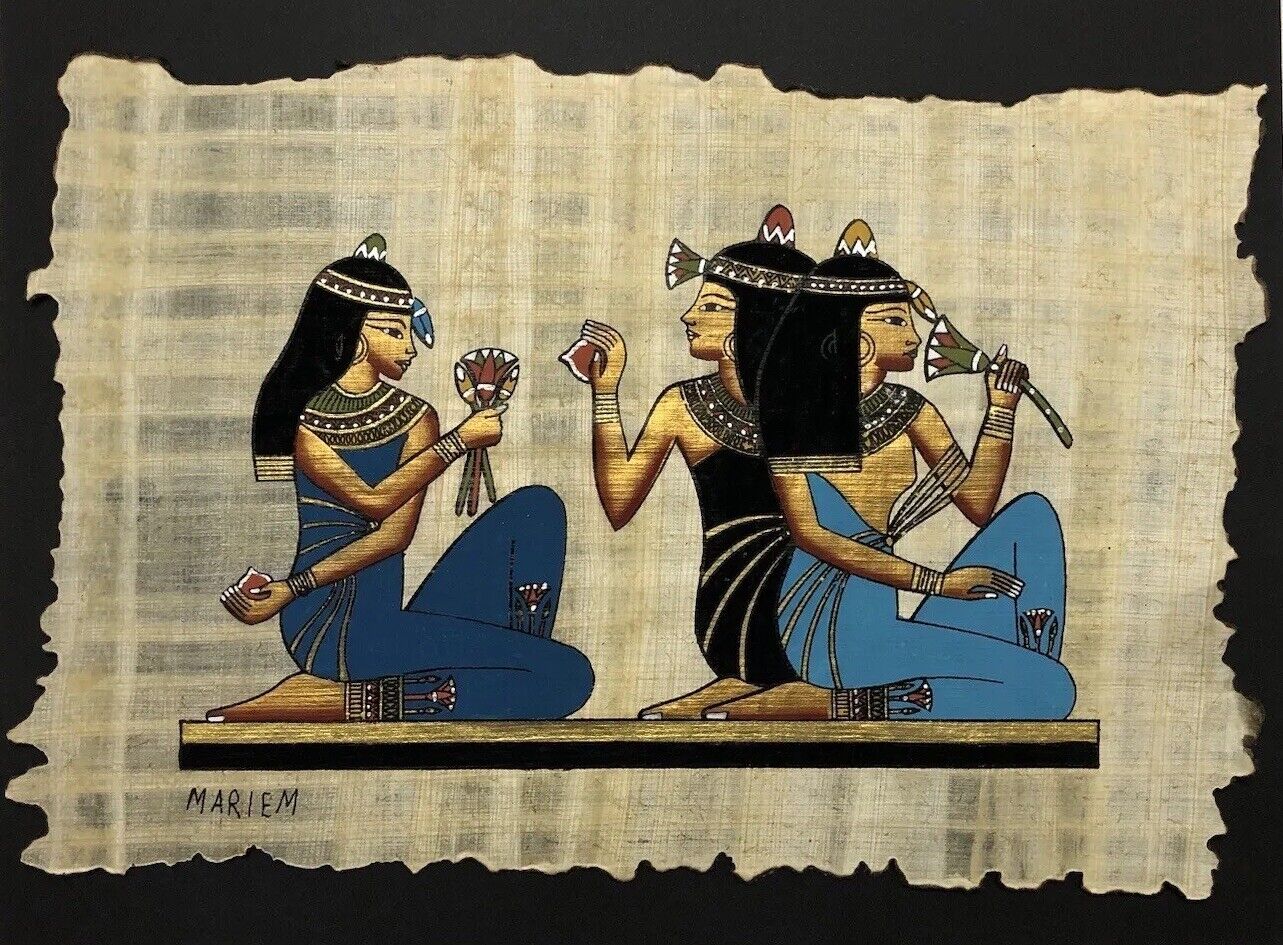 Rare Authentic Hand Painted Ancient Egyptian Papyrus- Beauty rituals -9x12 Inch
