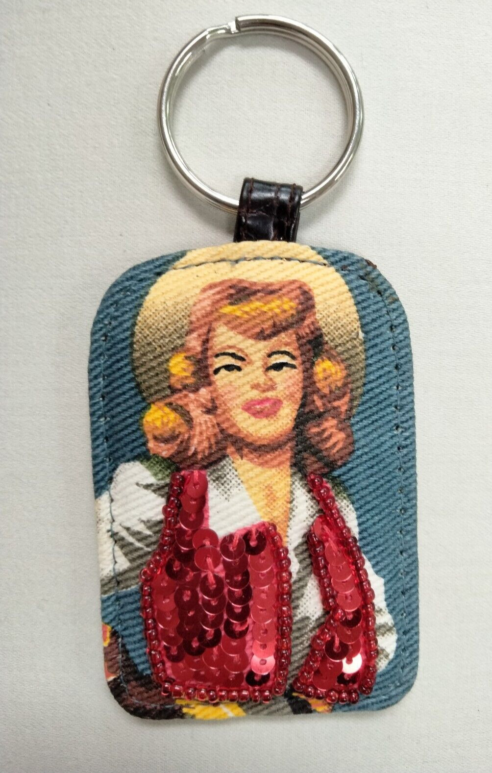 Collectible Key Chain Cowgirl Sequin Faux Crocodile