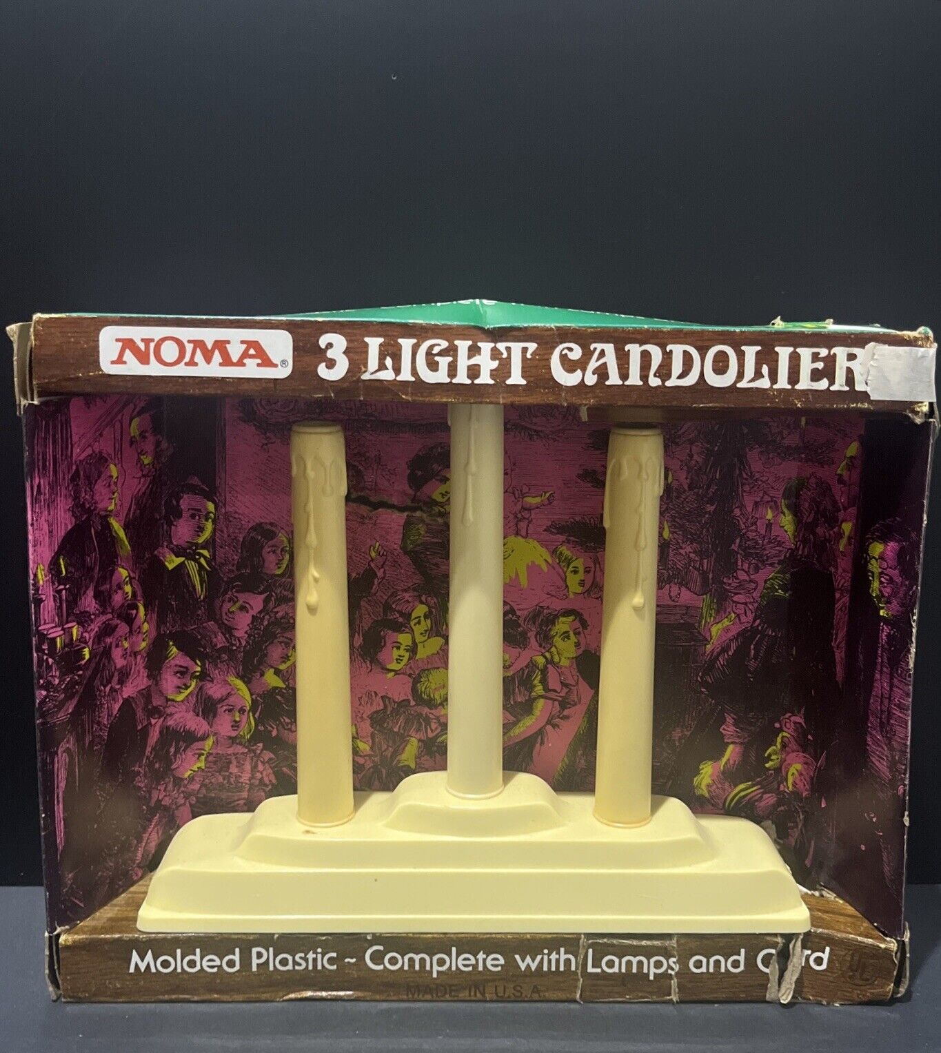 NOS Vintage NOMA  Christmas Three Light Candolier Faux Candle Wax Drip