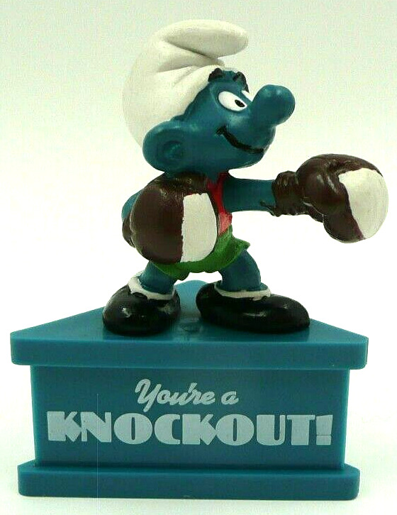 You\'re a Knockout Boxer Smurf A Gram Stand Trophy Figure Fight VTG Peyo Schleich