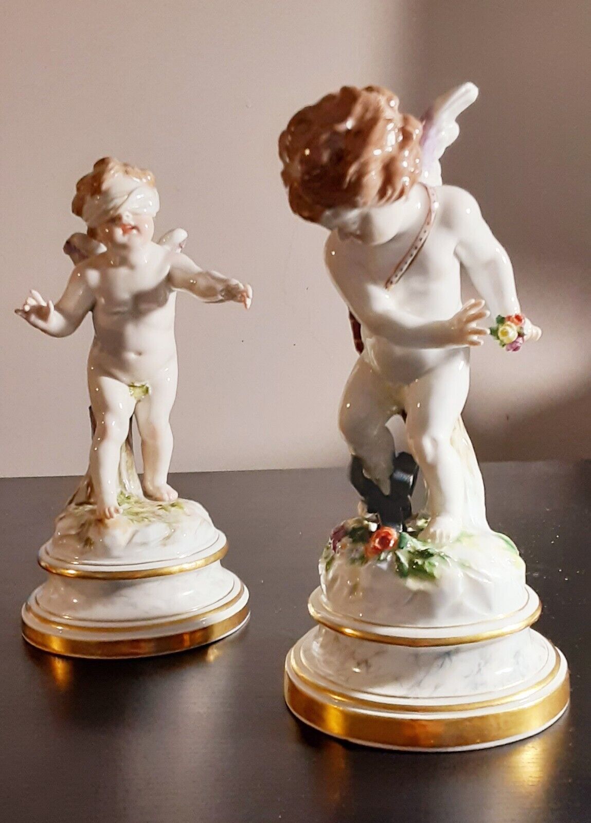 Pair of Antique Meissen 1900's era L-Series Cupid Cherub Porcelain Figurines