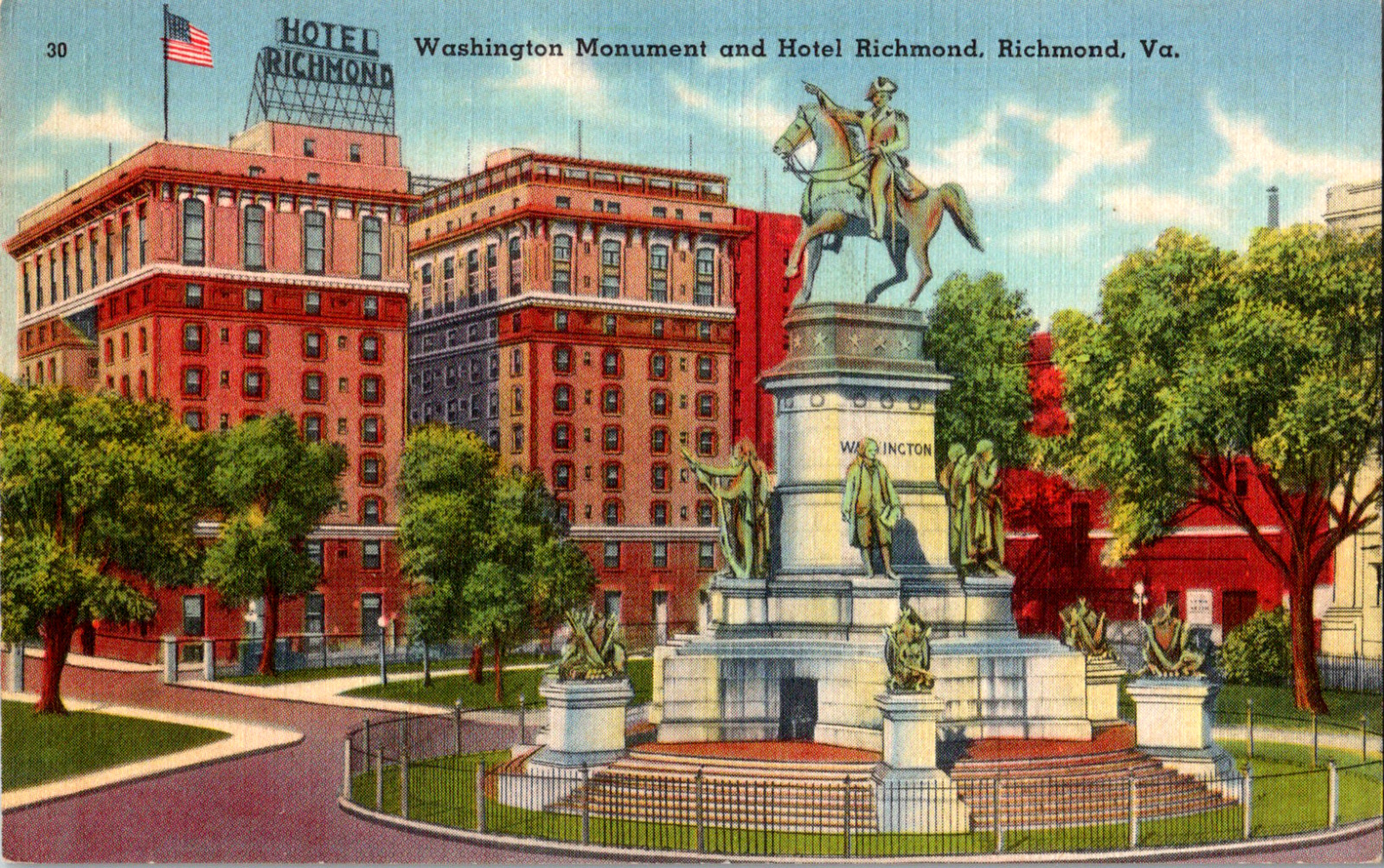 Vintage C. 1930\'s Hotel Richmond Equestrian Washington Virginia VA Postcard 
