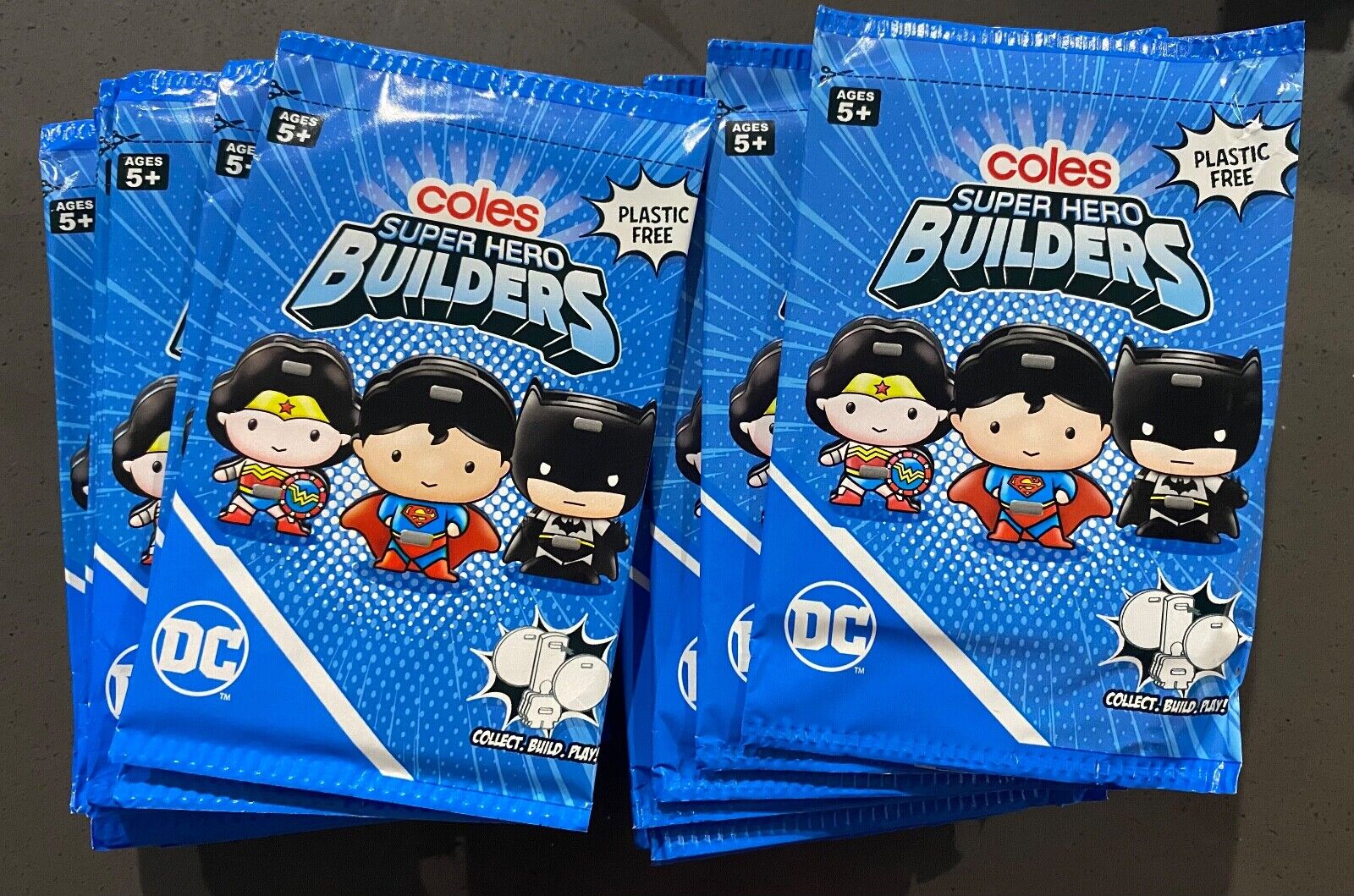 Coles Super Hero Builders - Brand New. Unopened  Bulk Lot 60 Packs Age 5+