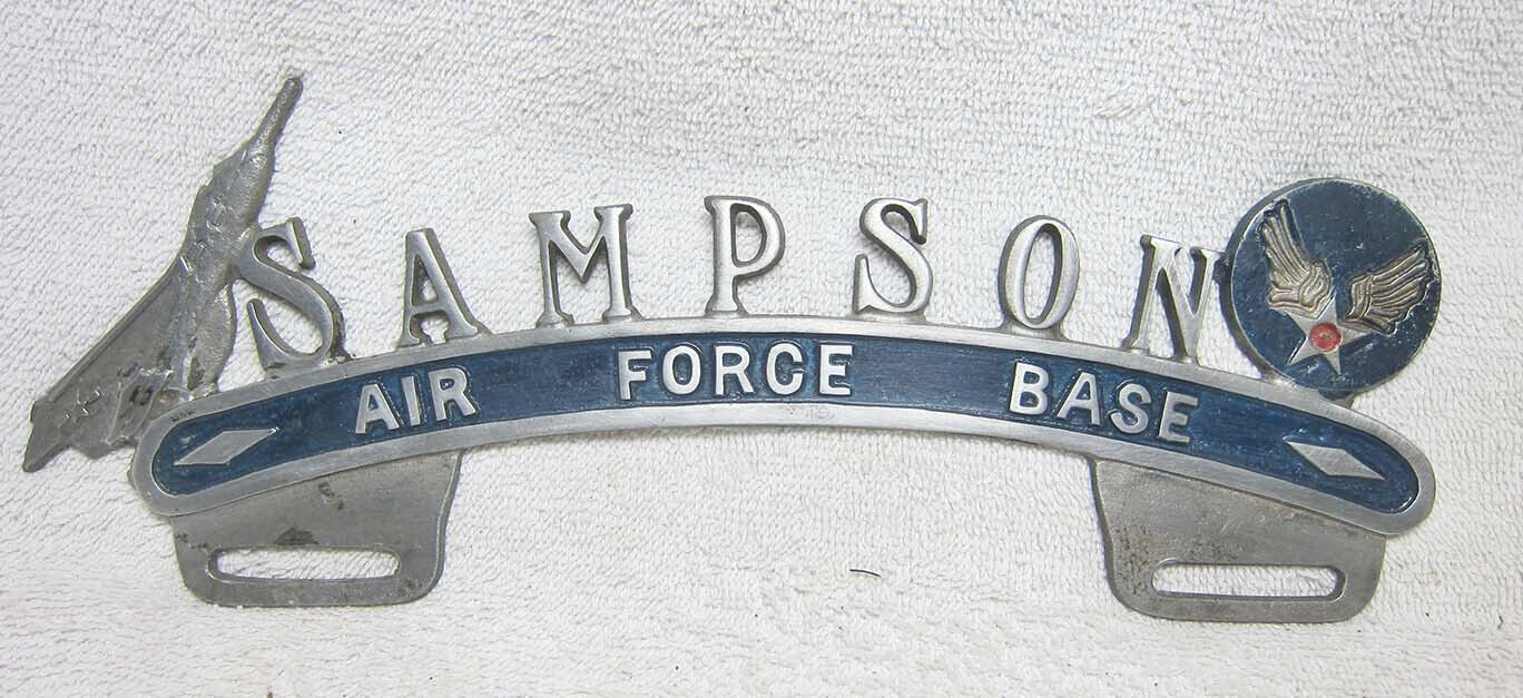 Rare Vintage 1950's Aluminum License Plate Topper- SAMPSON AIR FORCE BASE