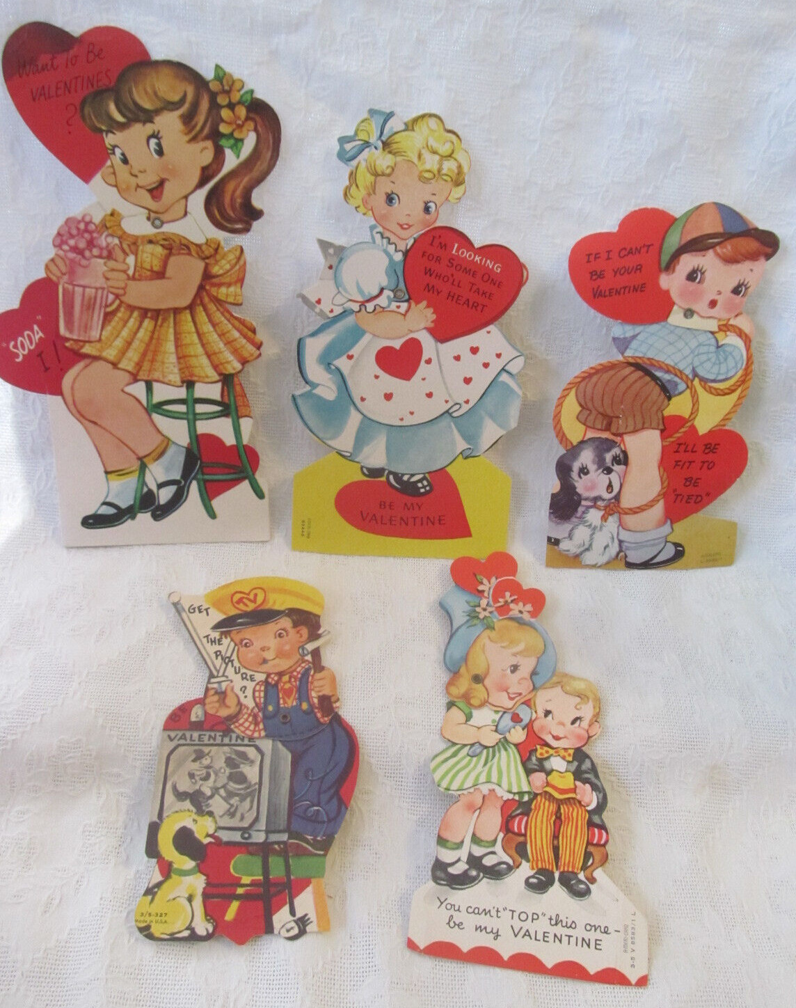 Sweet Lot of 5~Vintage Mechanical Valentines Day Cards Moving Heads Ameri-Card