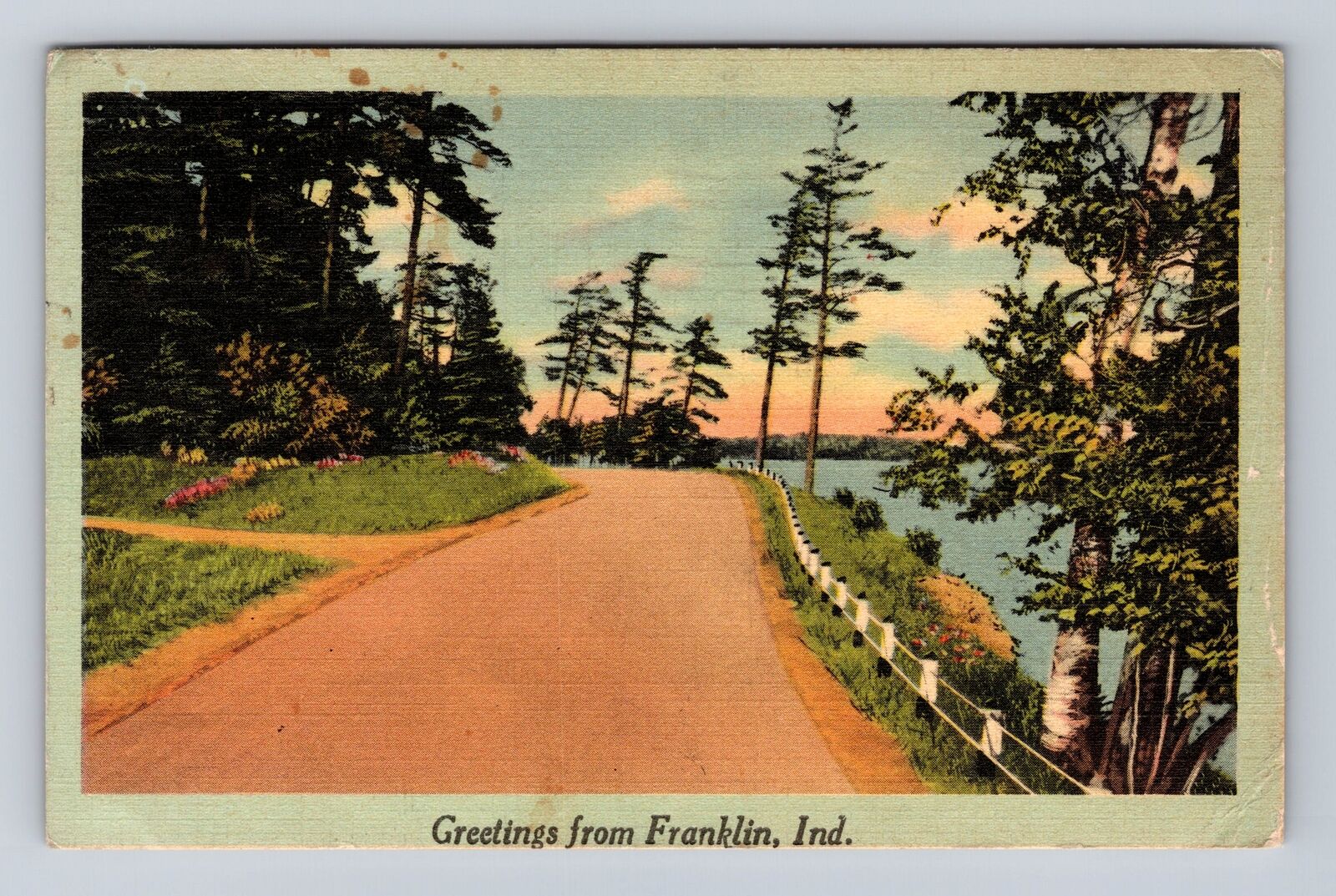 Franklin IN-Indiana, Scenic Road General Greetings, Vintage c1942 Postcard