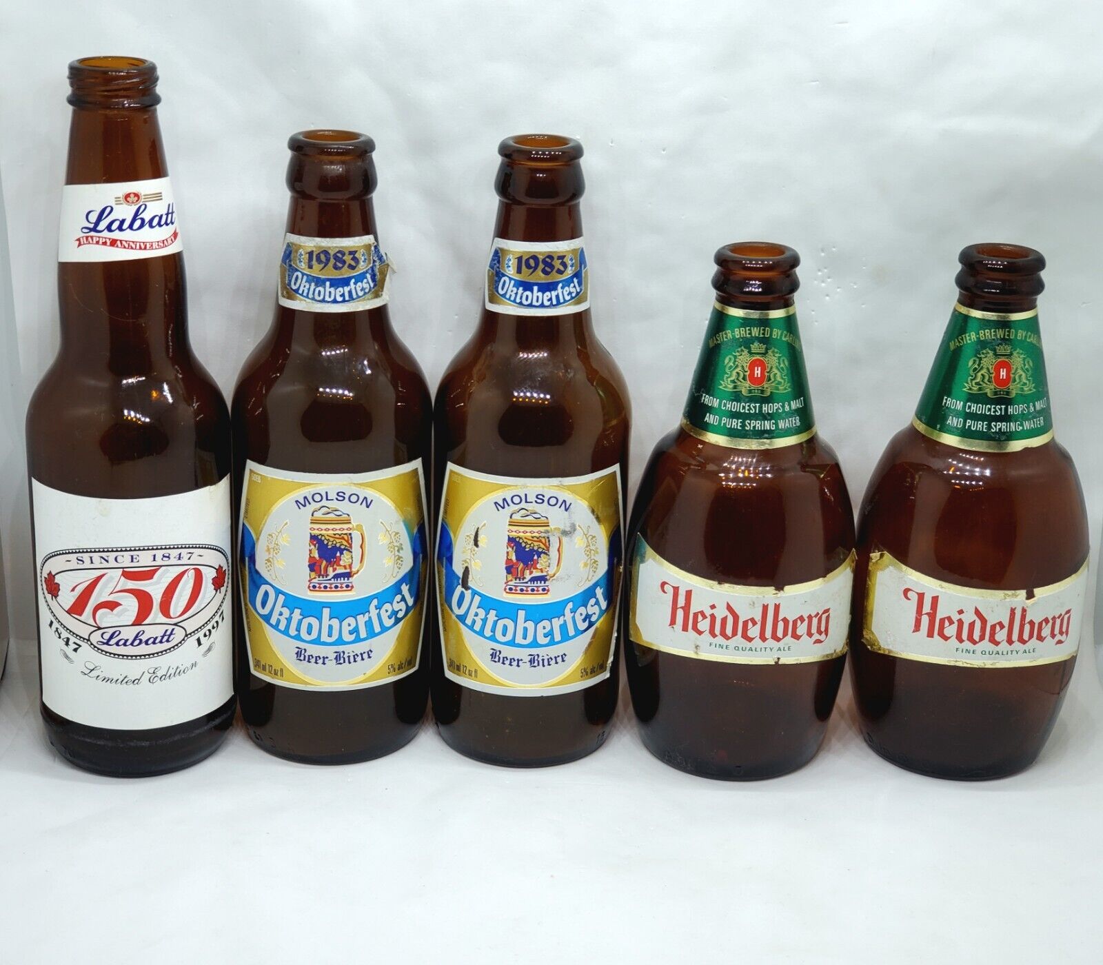 Vintage Beer Bottle Lot Of 5 Empty Heidelberg Labatt Molson Oktoberfest 150 Ann.