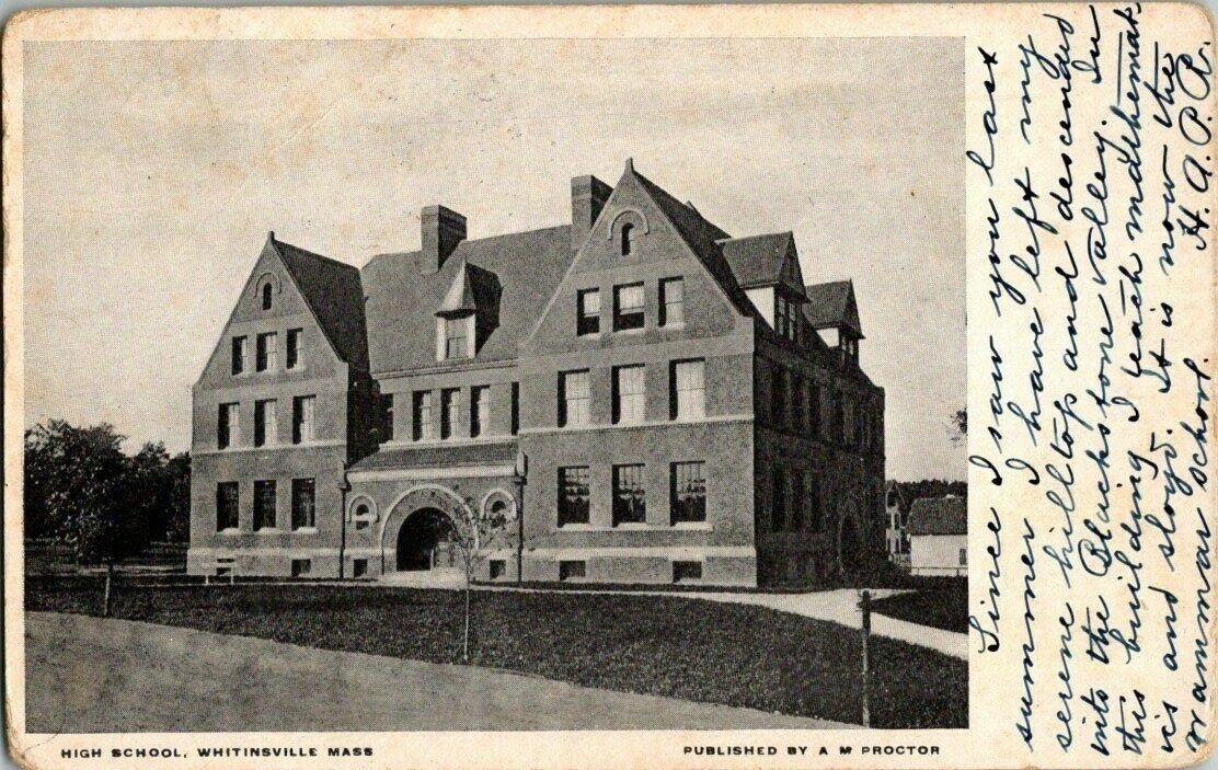 1908. WHITINSVILLE, MASS. HIGH SCHOOL. POSTCARD KK2