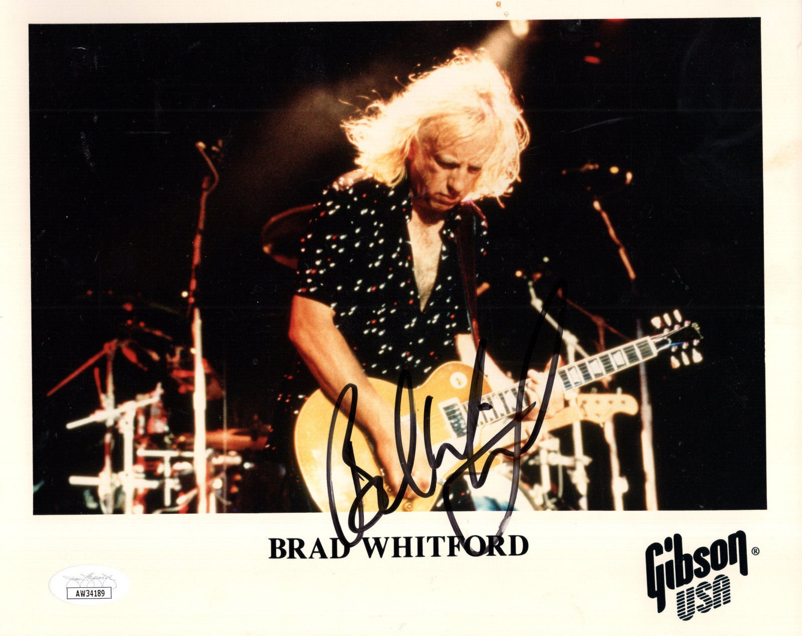 BRAD WHITFORD VINTAGE HAND SIGNED 8x10 COLOR PHOTO    AEROSMITH GUITARIST    JSA