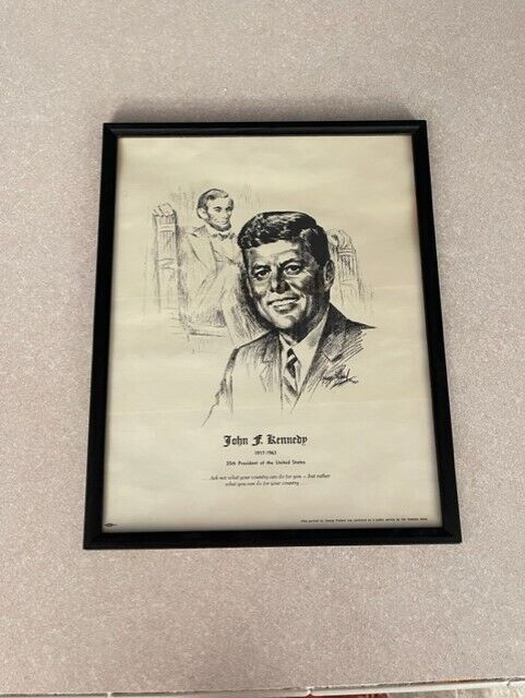 GEORGE POLLARD DRAWING OF JOHN F KENNEDY AND ABRAHAM LINCOLN 1963 (#2-8)