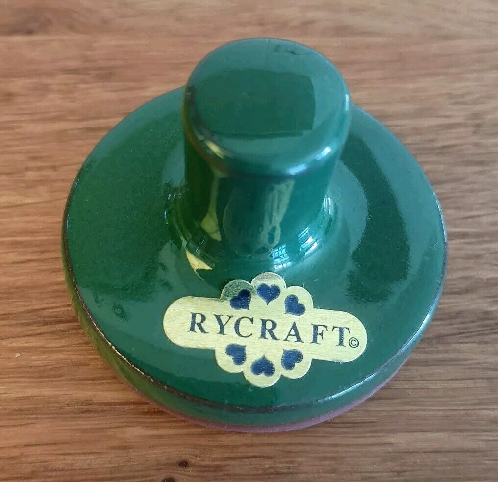 Vintage RYCRAFT 2 Inch Round Cookie Pottery Stamp with Handle Santa In Chimney 