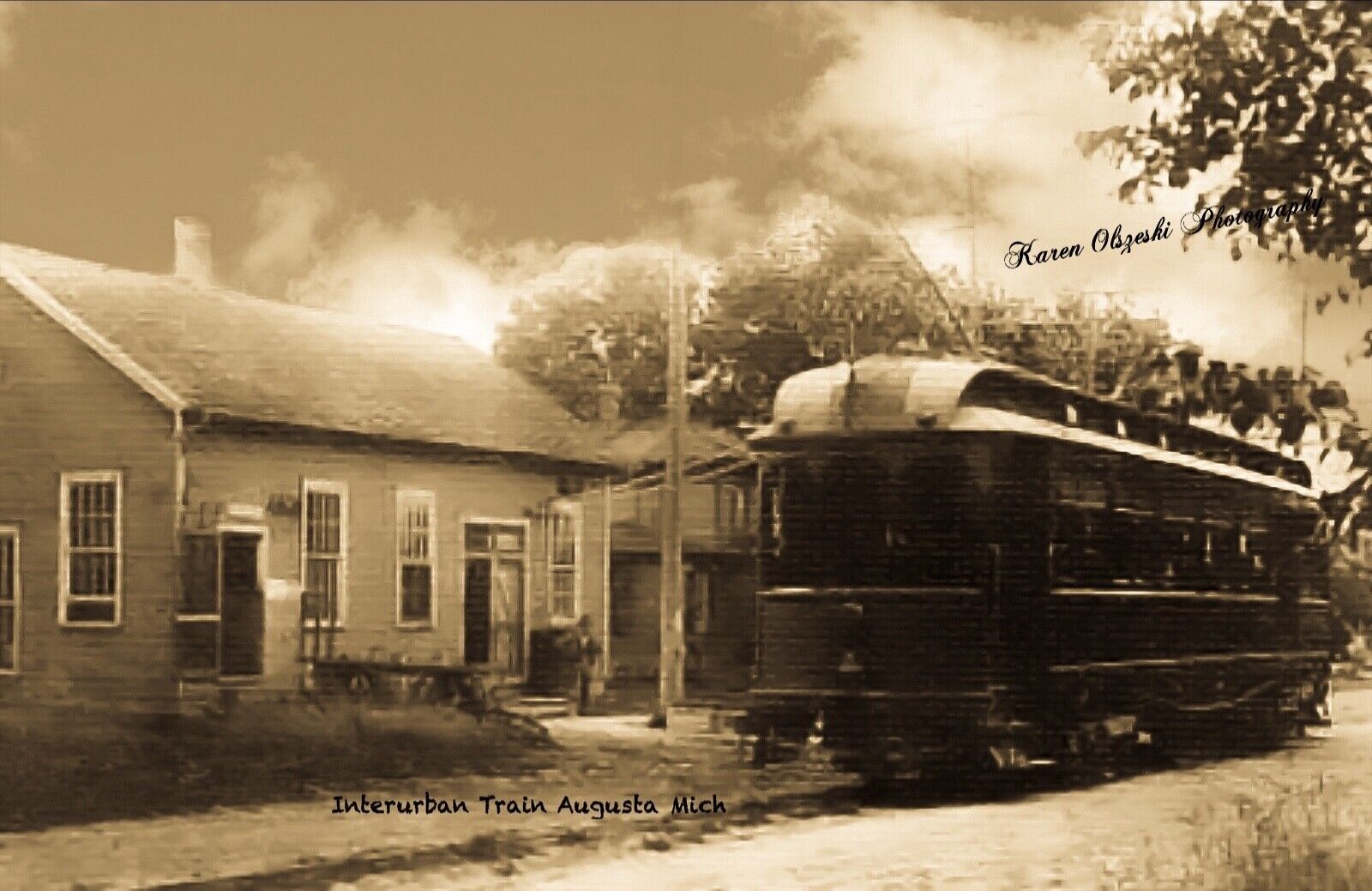 RPPC Photo, Augusta, Mich, Interurban Train, Rare