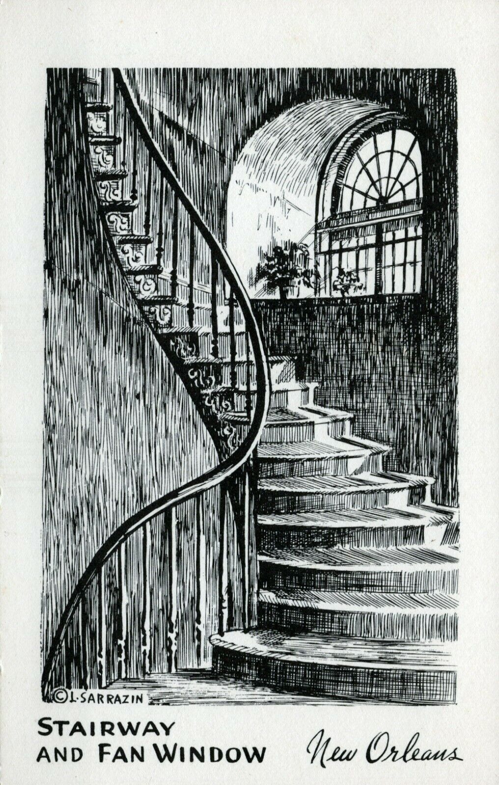 Stairway and Fan Window, New Orleans. Unused Vintage Postcard