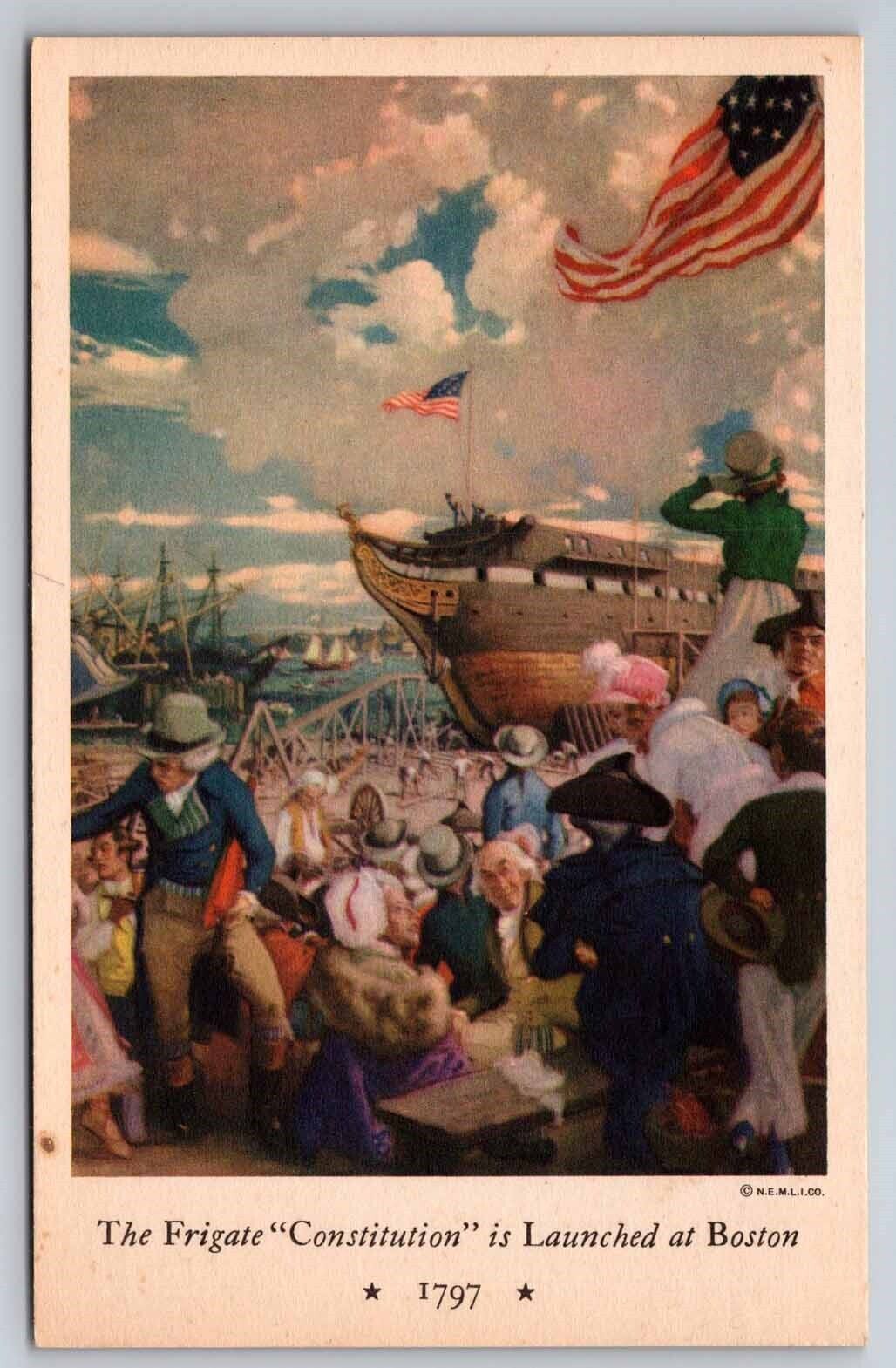 eStampsNet - Lot of 2 Patriotic Murals Frigate Constitution, Washington Postcard