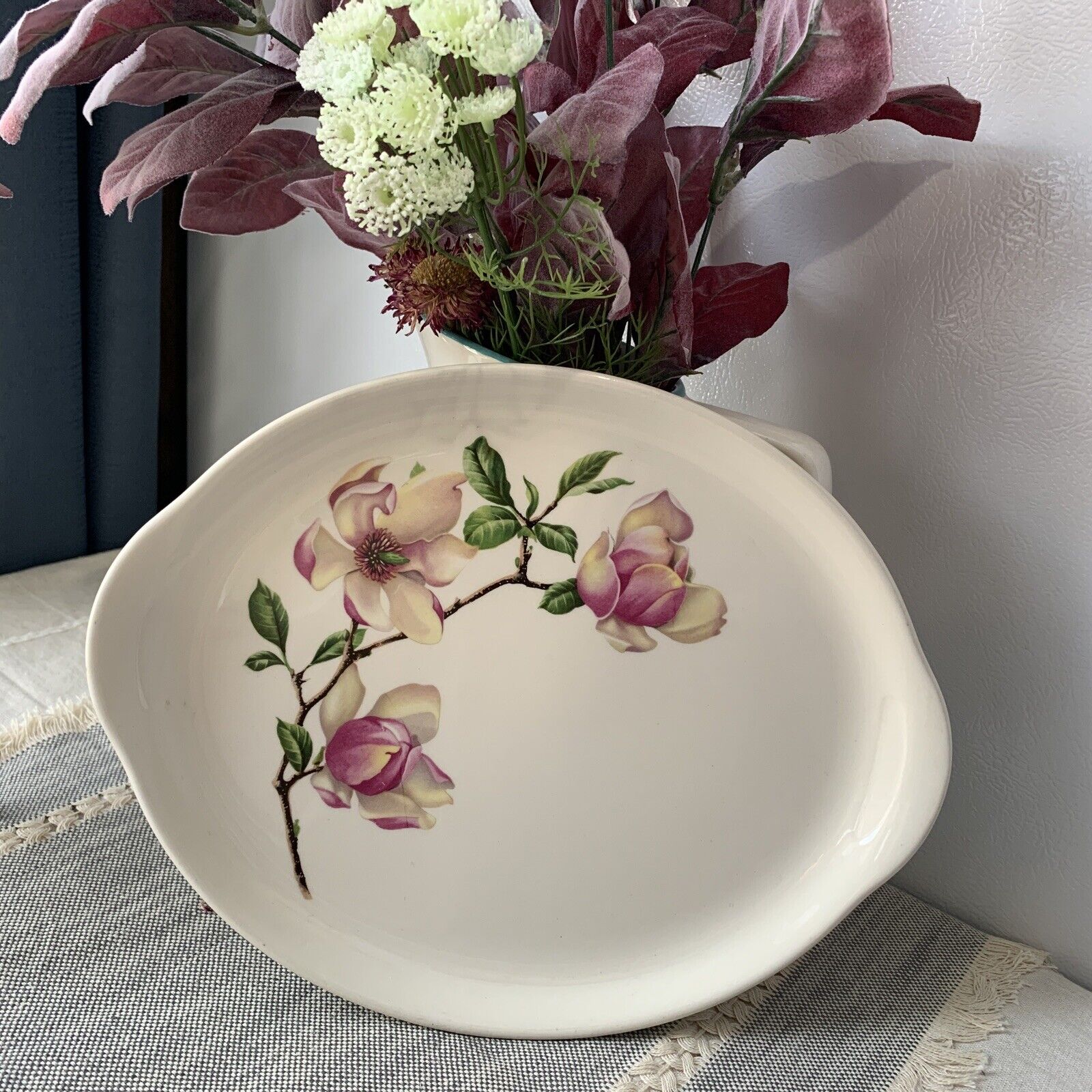 Delmar Crooksville Southern Bell Diana Magnolia Handled Ceramic Platter  11 x 9”