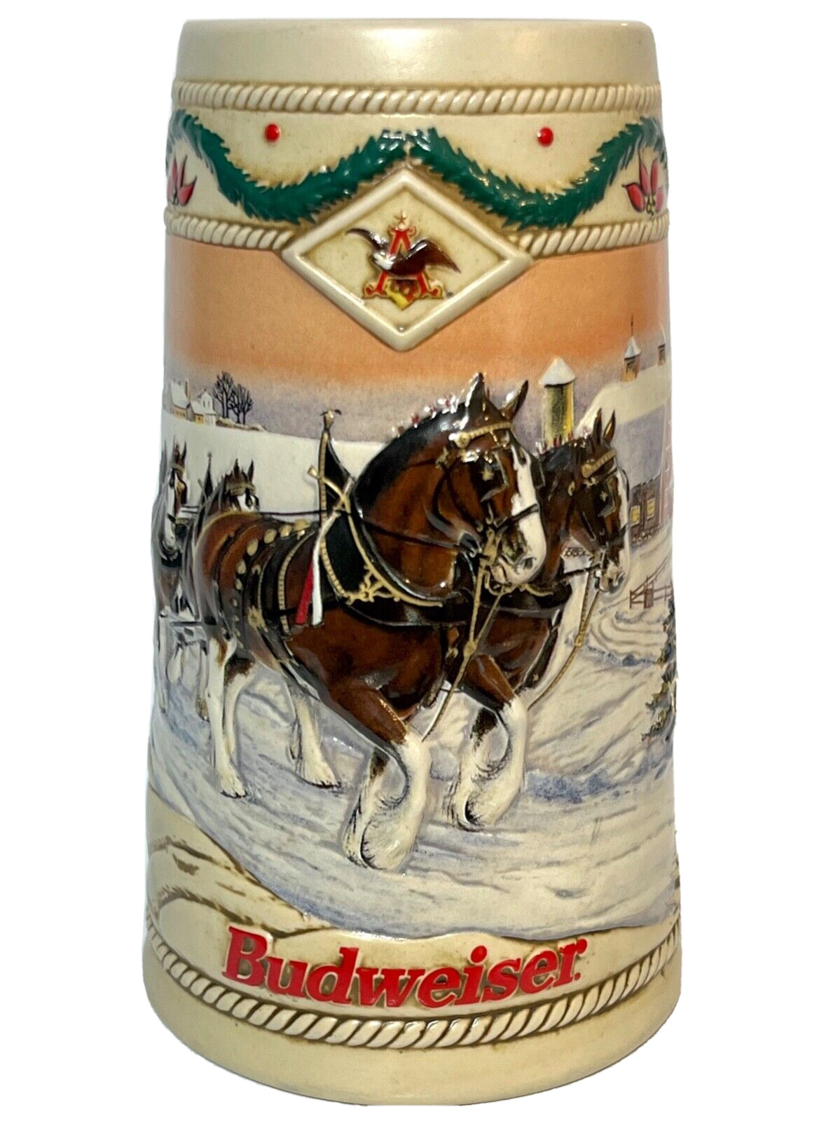 1996 Budweiser Holiday Beer Stein AMERICAN HOMESTEAD Ceramarte