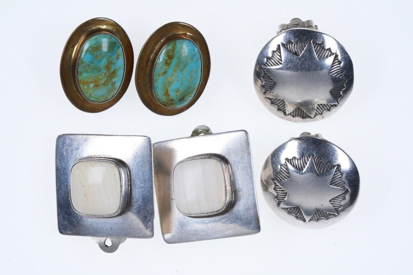 3 Pairs Vintage Native American clip on earrings