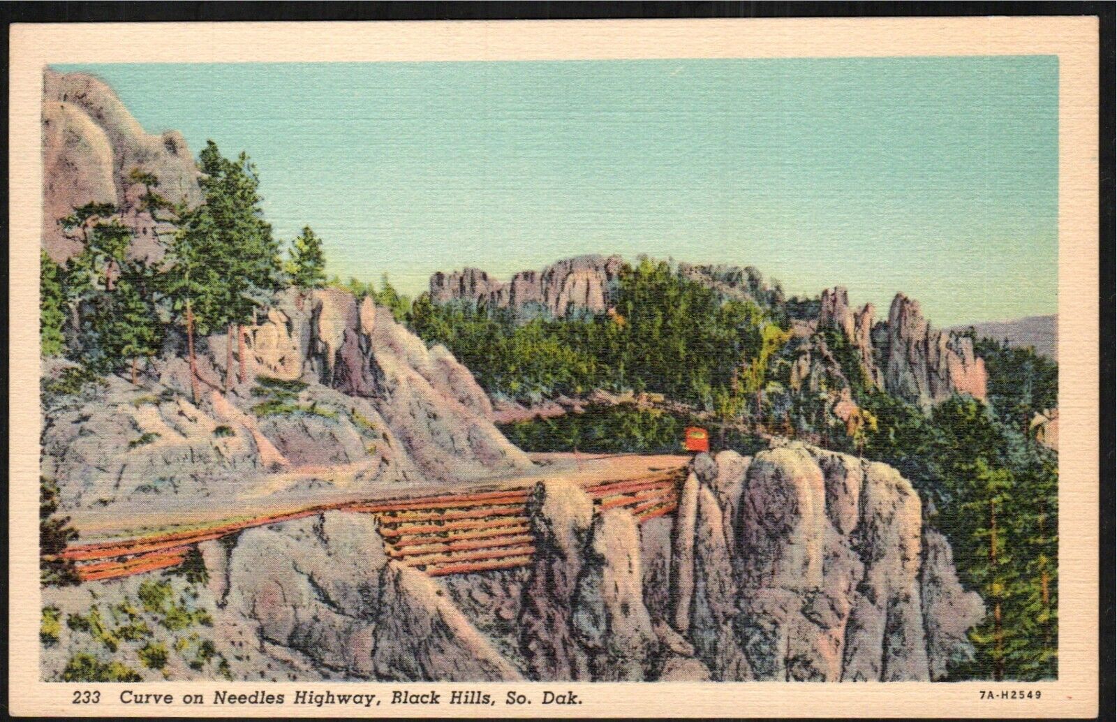 Old Vintage Postcard Curves on the Needles Highway Black Hills South Dakota 1940