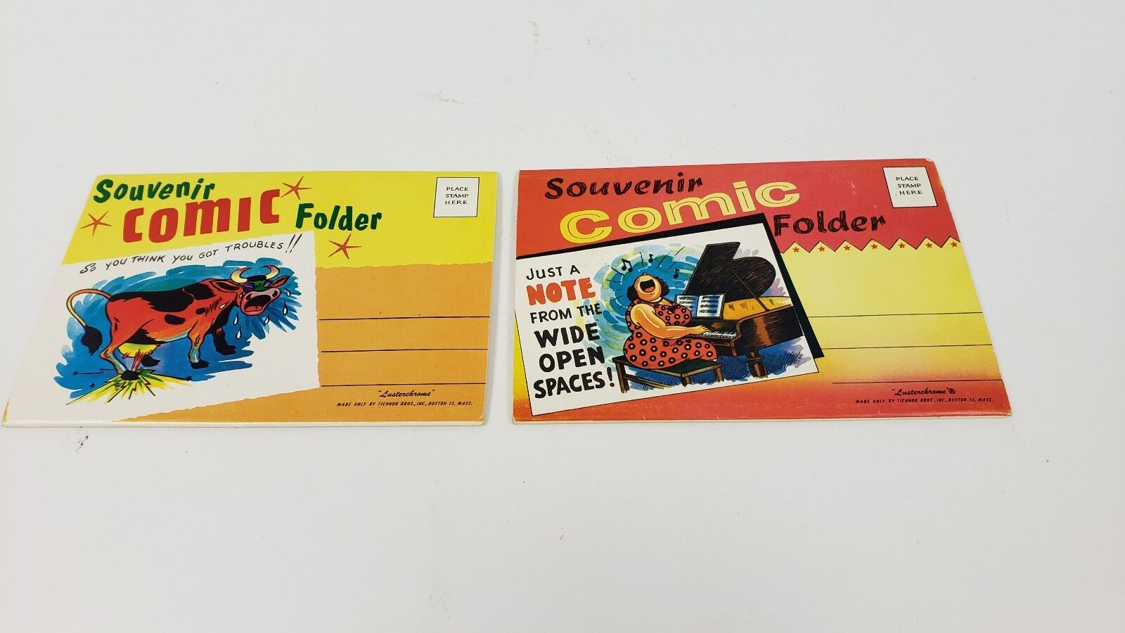 2 Vintage Souvenir Comic Folders Unused Made By Tichnor Brothers Postcards #1&2