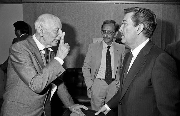 Italian senator Franco Evangelisti talking with Italian deputy- 1979 Old Photo