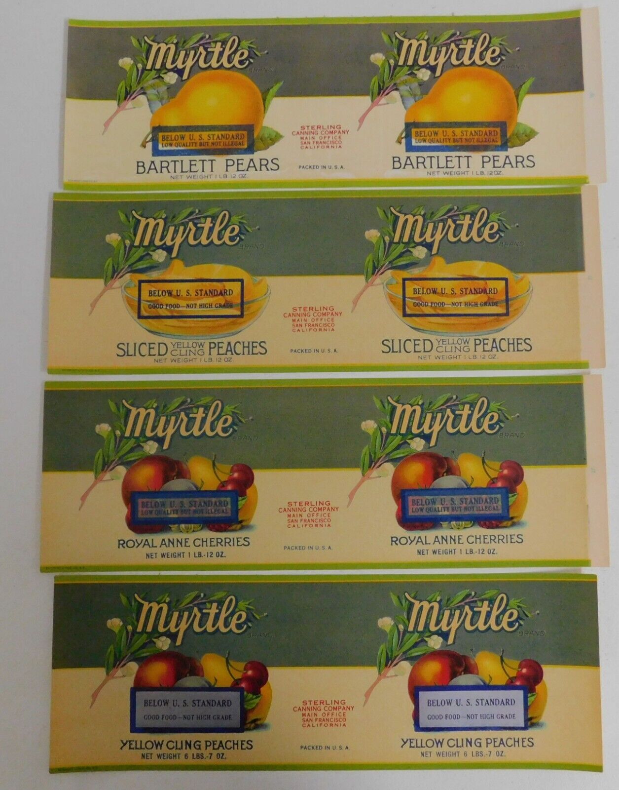 4 Different  Vintage   Myrtle can Labels , San Francisco