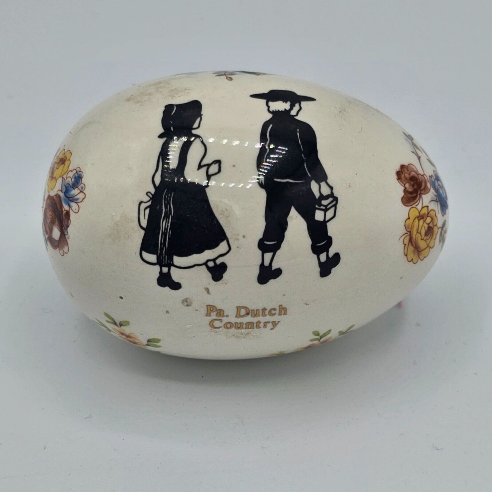 Pennsylvania Dutch Country Decor Ceramic Egg Boy Girl Roses