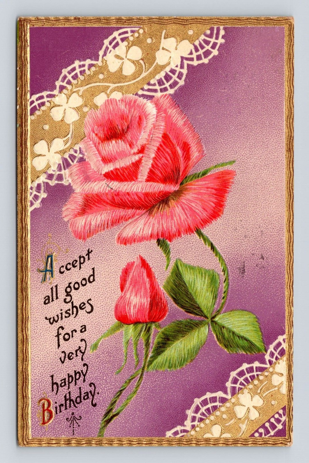 Old Embossed Postcard Happy Birthday Card Rose Flag Cancel Steelton PA 1912