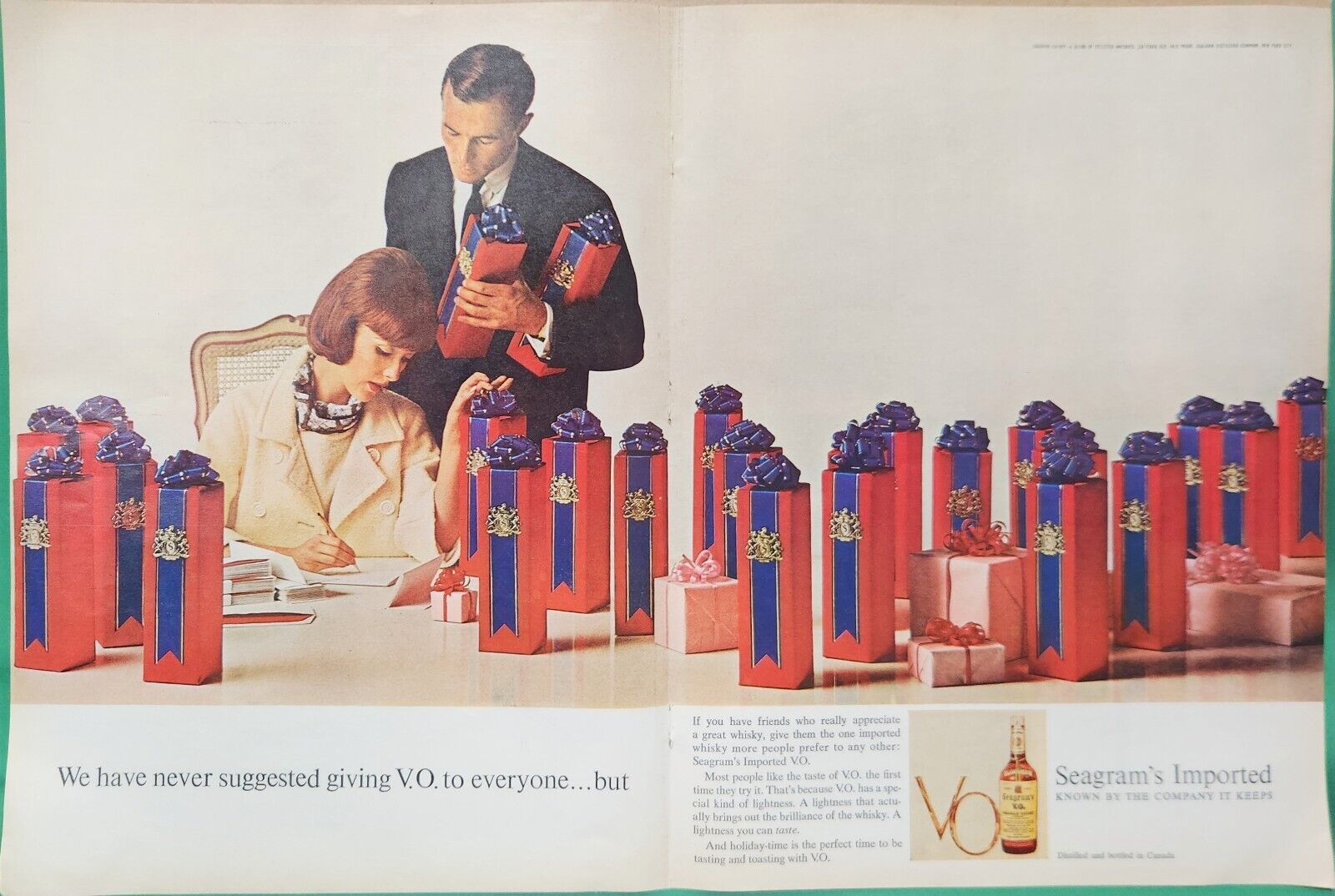 1963 Seagrams Imported V.O. Whisky Distilled Canada Light Taste Alcohol Print Ad